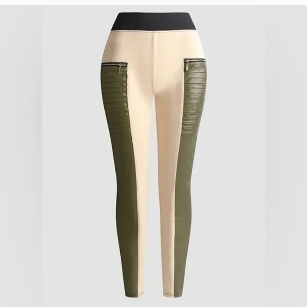 Flamingo Urban Contrast Panel Zipper Detail Faux Leather Moto Pants SzL - Picture 9 of 16